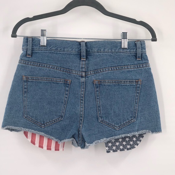 Forever 21 High Waisted American Flag Distressed Jean Shorts - Picture 3 of 5